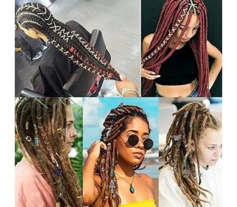 2 Pieces 5M Dreadlock Braids Hair Accessories Silver Gold Braiding Hair Deco